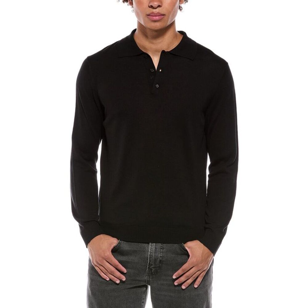 Isaia Mens  Silk Polo Sweater, Black